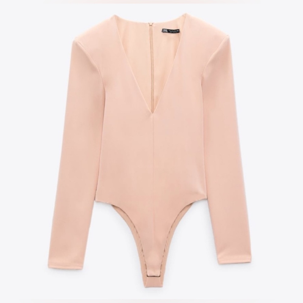 NWT Zara Bodysuit with Shoulder Pads Powder Pink Color